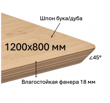 Столешница для кафе и ресторанов из влагостойкой фанеры со скошенной на 45 грудусов кромкой и покрытием шпона дуба или бука